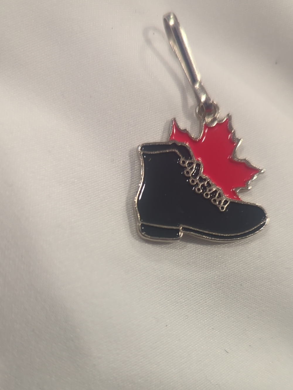 Black Boot Charm with Canadian Inspired Red Maple Leaf Accent NWOT